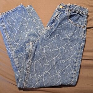 Blue Heart-Print Women's Denim Jeans